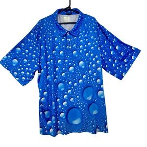 Obnoxious Golf‎ 4XL Polo Shirt Blue Water Droplets Short Sleeve Mens